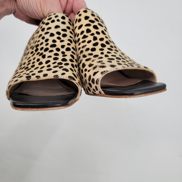 ABLE Rojas Cow Hair Size 8 Tan Black Cheetah Animal Print Square Toe Mules - Picture 14 of 16